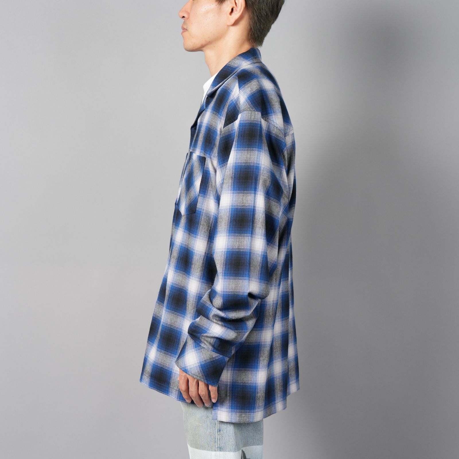 【残りわずか】Box shirt / ボックスシャツ / ネルシャツ  (ブルー)