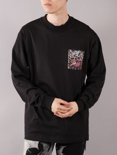 ラスト1点 / LONG SLEEVE T-SHIRT WITH SMOKE PRINT / スモーク プリントtシャツ (ブラック)