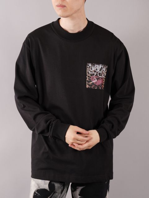 ラスト1点 / LONG SLEEVE T-SHIRT WITH SMOKE PRINT / スモーク プリントtシャツ (ブラック)