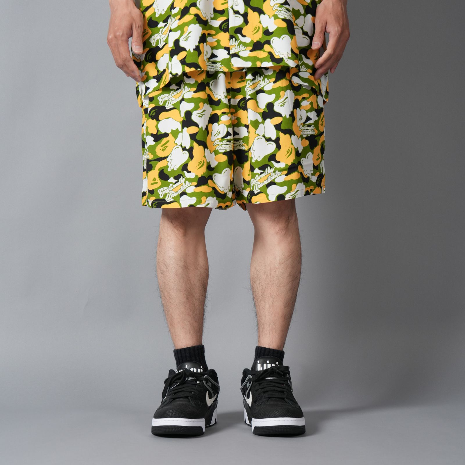 【コラボ】EU-MK8-0000-C05 / EU APE ALOHA SHORTS / GREEN / ショーツ (グリーン)