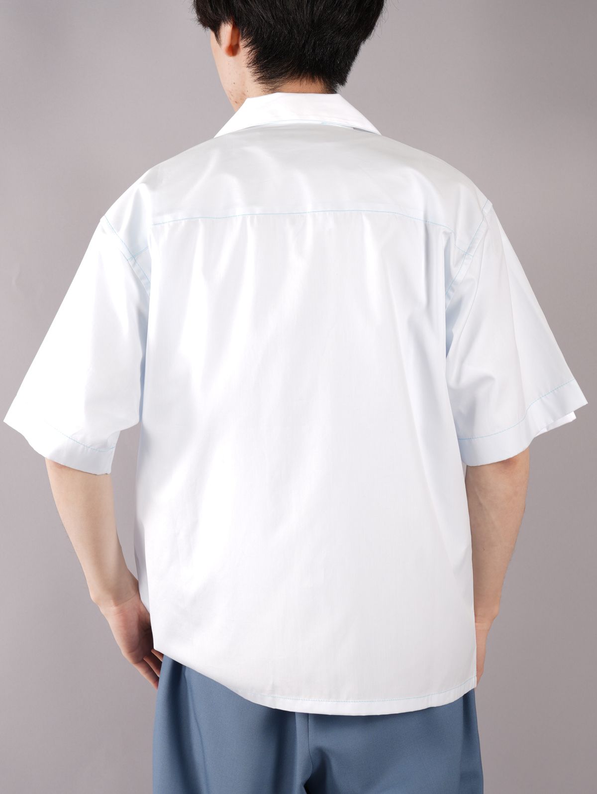 【ラスト1点】 ボウリングシャツ (ロゴ入り) / オープンカラーシャツ / ホワイト / ポプリン 生地 / メンズ - 46