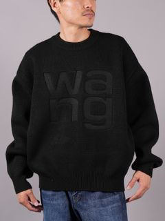 【ラスト1点】DEBOSSED STACKED LOGO UNISEX PULLOVER / ニットセーター 【ユニセックス】(ブラック)