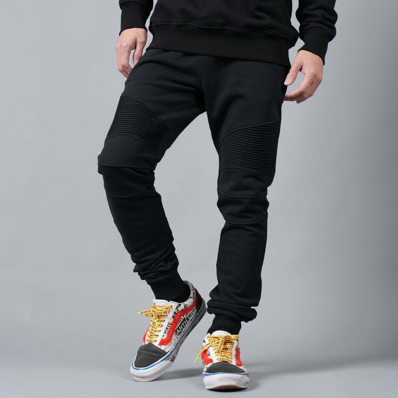 【ラスト1点】RIBBED BALMAIN FLOCK SWEATPANTS / リベッド バルマン フロック スウェットパンツ (ブラック)