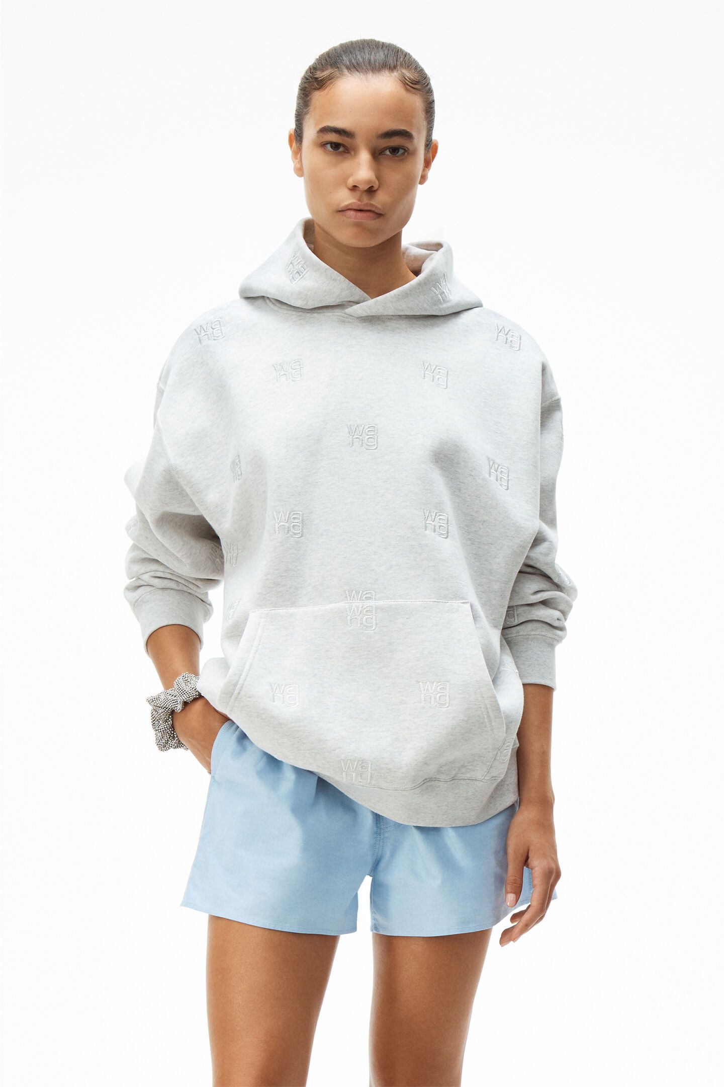 ALEXANDER WANG - LONG SLEEVE HOODIE WITH ALLOVER EMBROIDERY 