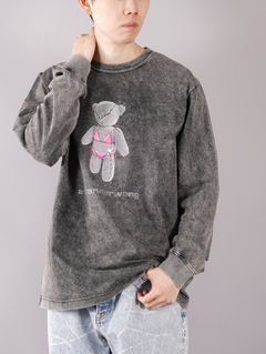 ラスト1点 / CLASSIC LONG SLEEVE T-SHIRT WITH TEDDYBEAR PTINT  / ロングスリーブ Tシャツ ウィズ テディーベアー プリント (ブラック)
