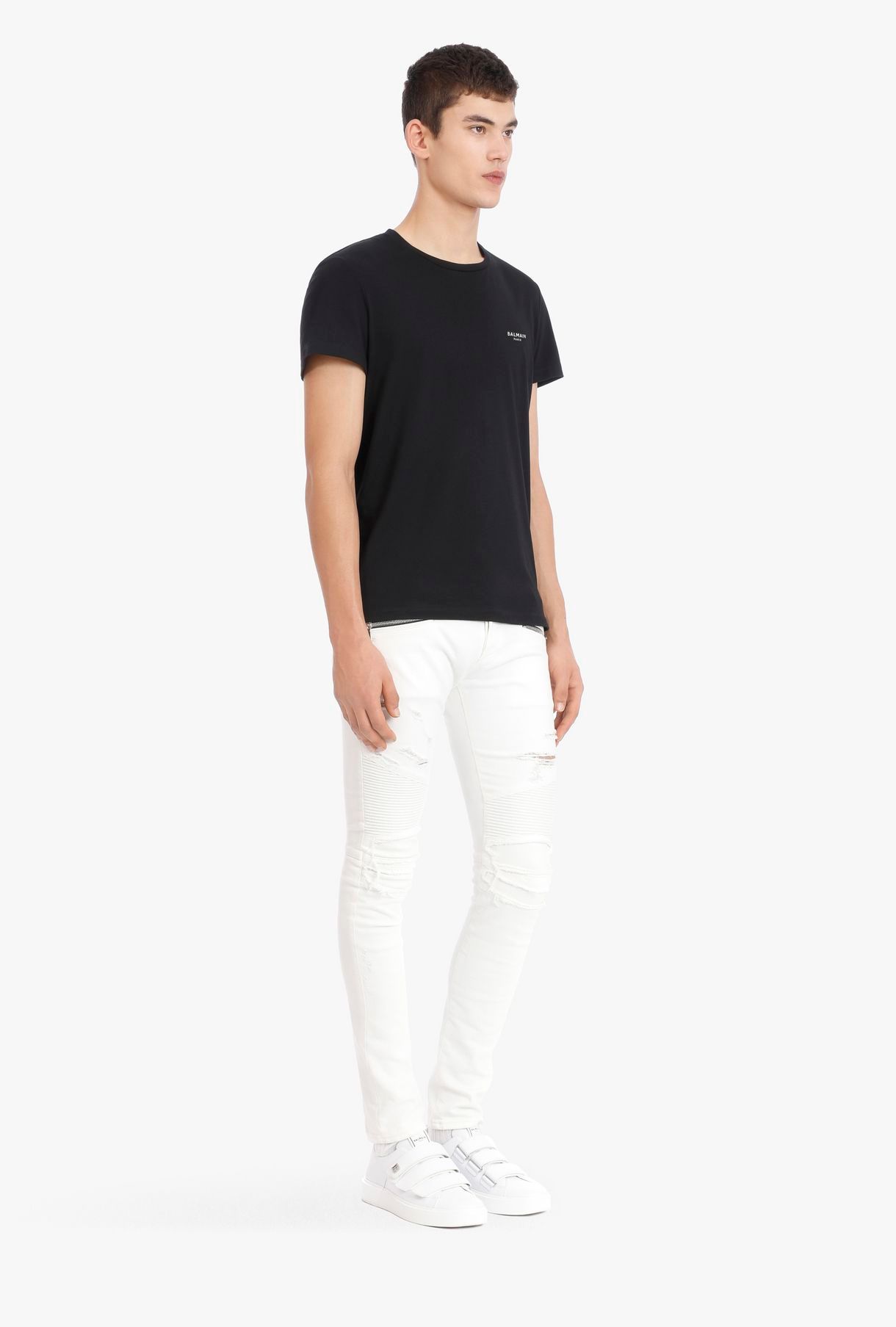 BALMAIN - 【ラスト1点】Black Cotton T-shirt White Balmain