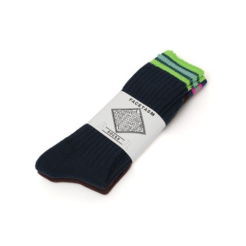 RIB SOCKS / リブソックス  (ネイビー/ブラウン)