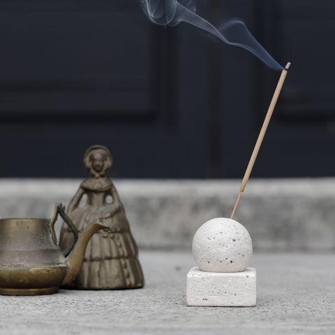 STONE INCENSE HOLDER Travertine Ivory