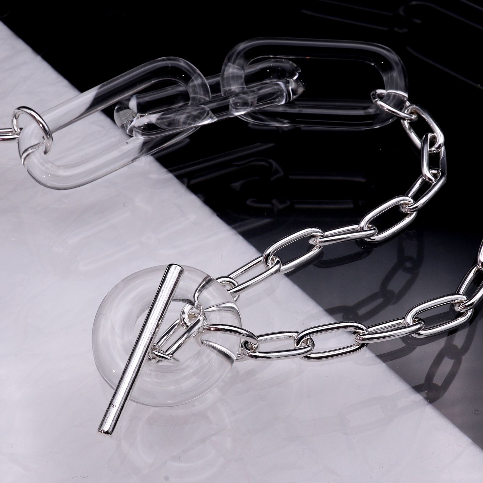 「Glass Chain & Silver Necklace」ネックレス クリア&シルバー