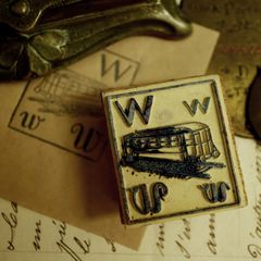 「アルファベットW鉄道車両ワゴン」 ヴィンテージスタンプ フランス40s