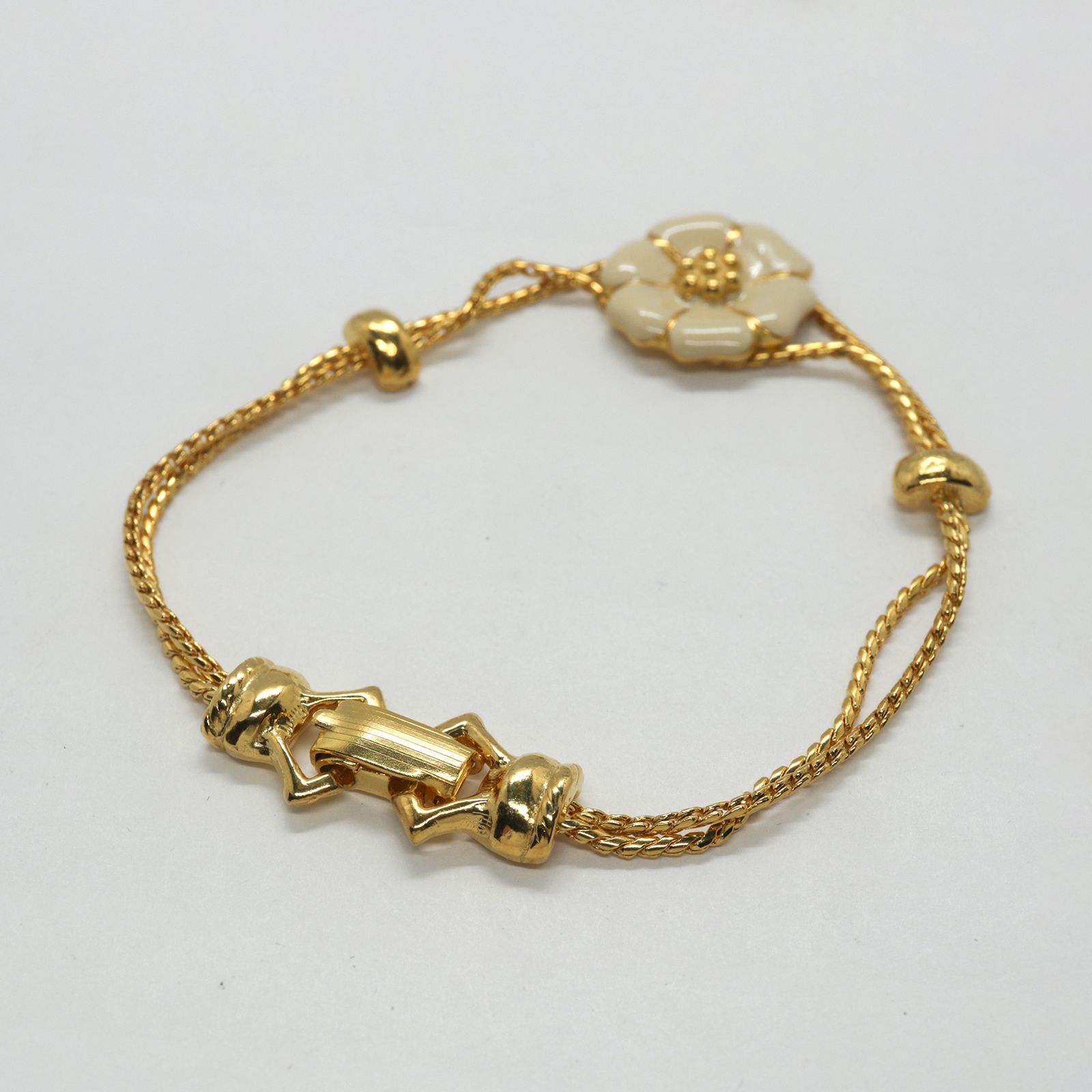 「エナメルフローラル white」ブレスレット ヨーロッパ Goldette デッドストック