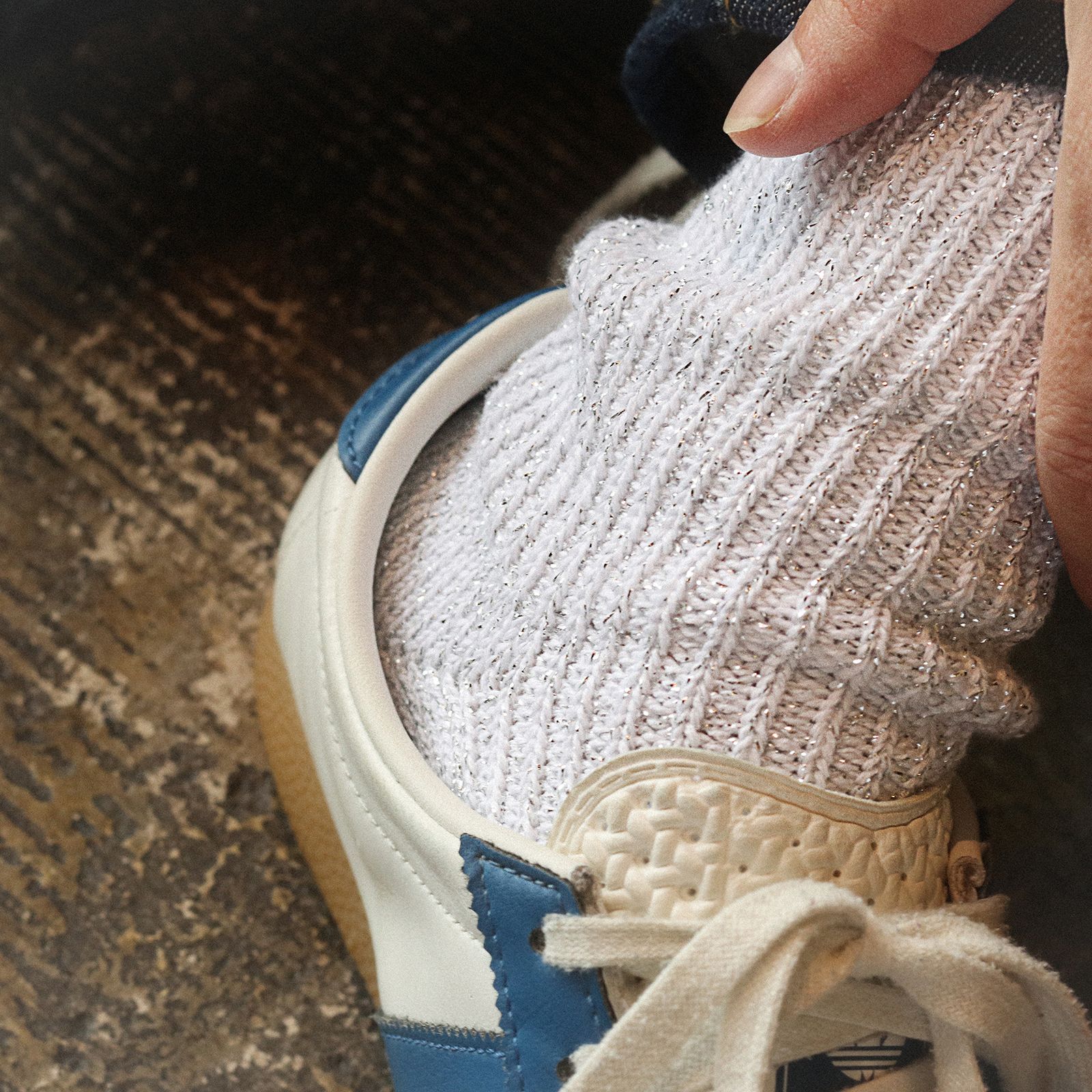 Heavyweight Glitter Ribbed Socks オレンジ×シルバー 靴下
