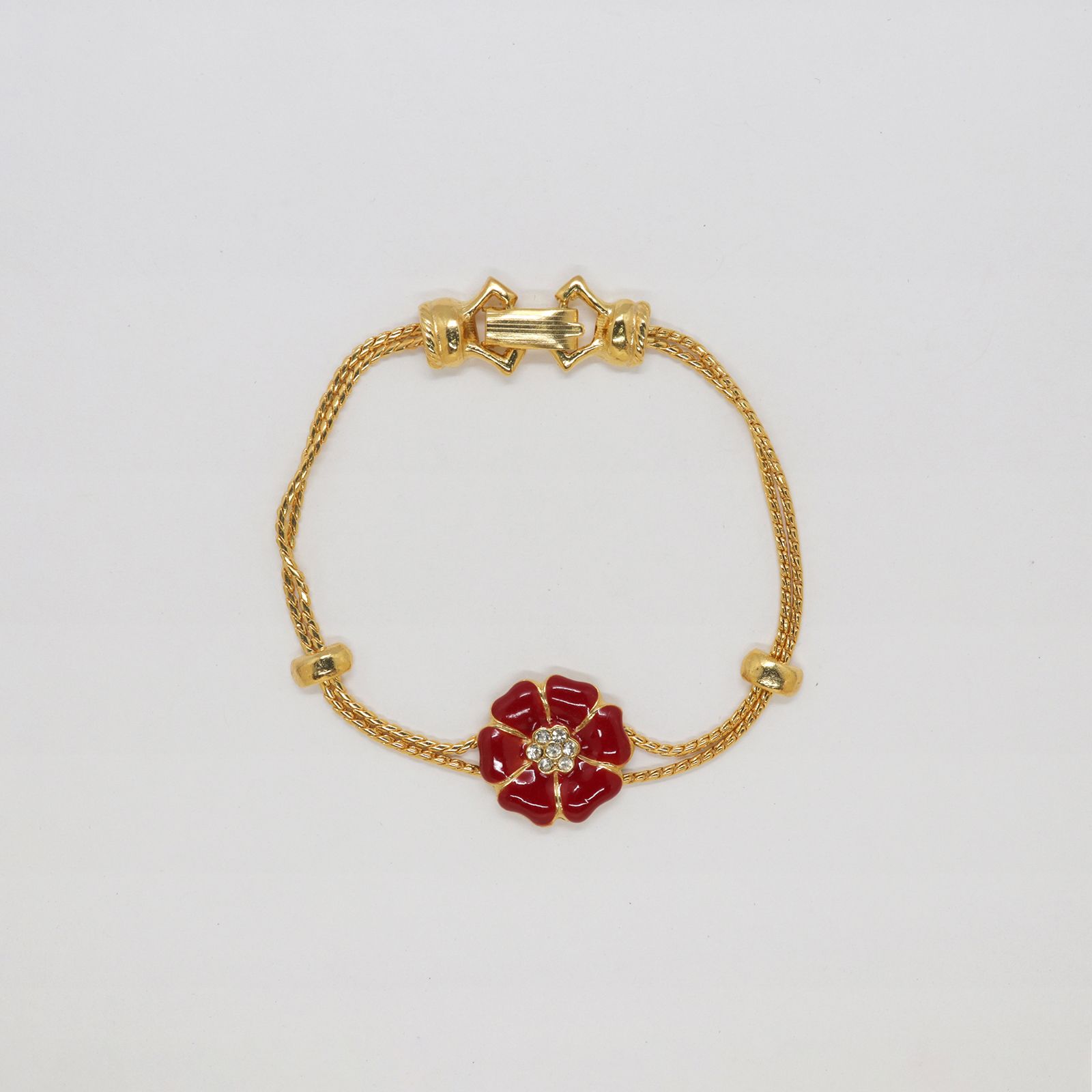 「エナメルフローラル red」ブレスレット ヨーロッパ Goldette デッドストック