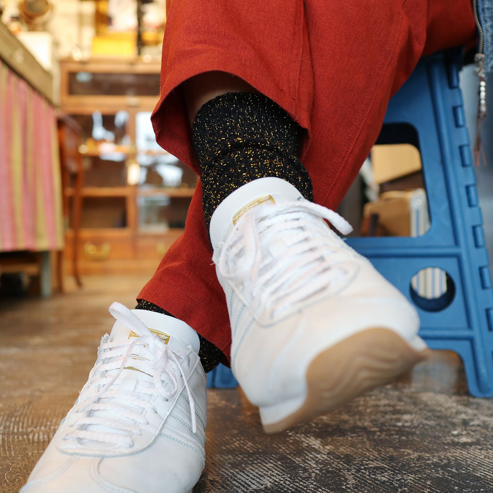 Heavyweight Glitter Ribbed Socks レッド 靴下