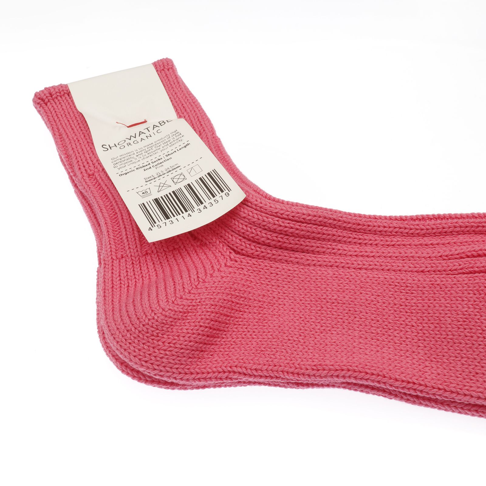 Organic Ribbed Socks Short Length ピンク 靴下