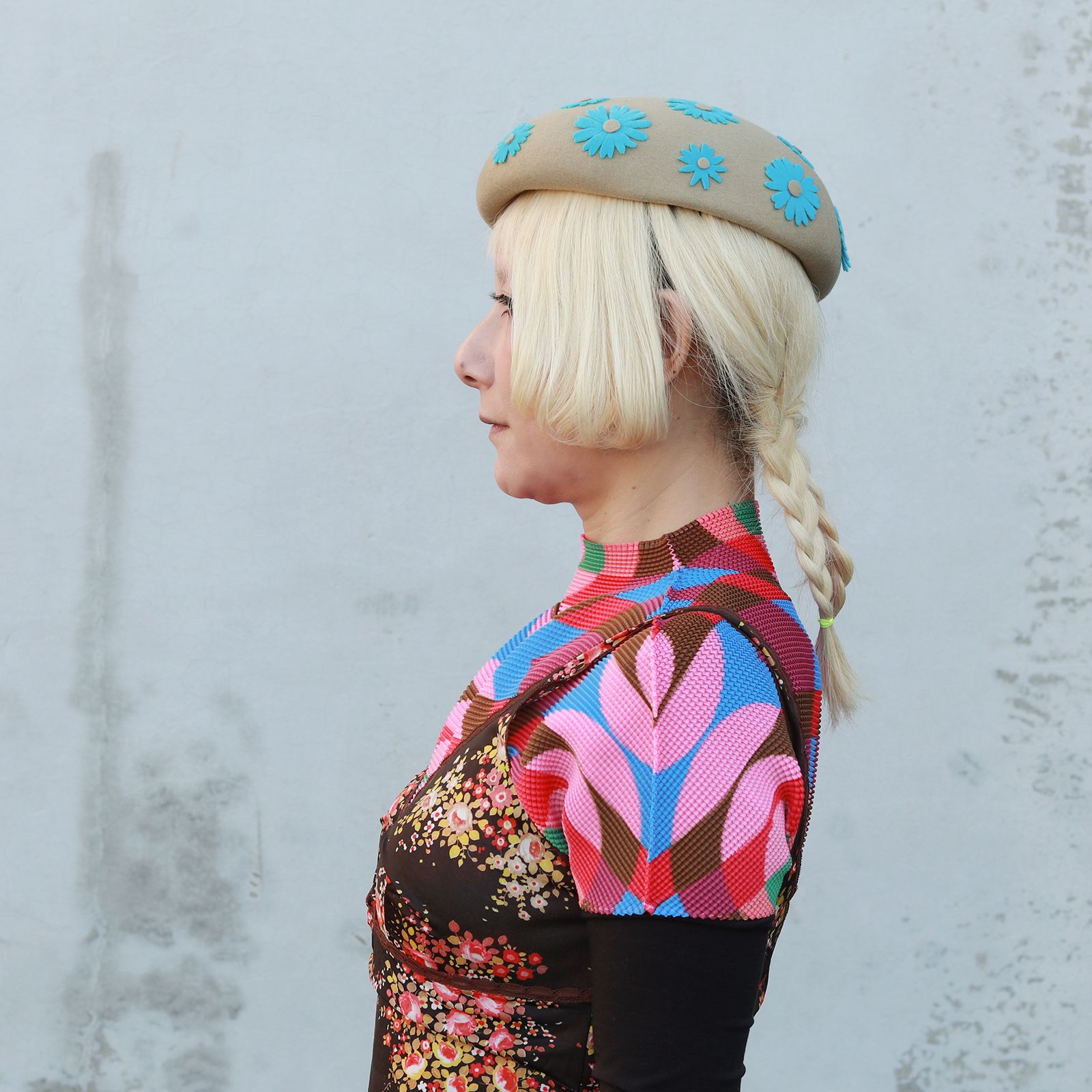 【送料無料対象外】アシンメトリープチトーク ベージュ×ターコイズブルー