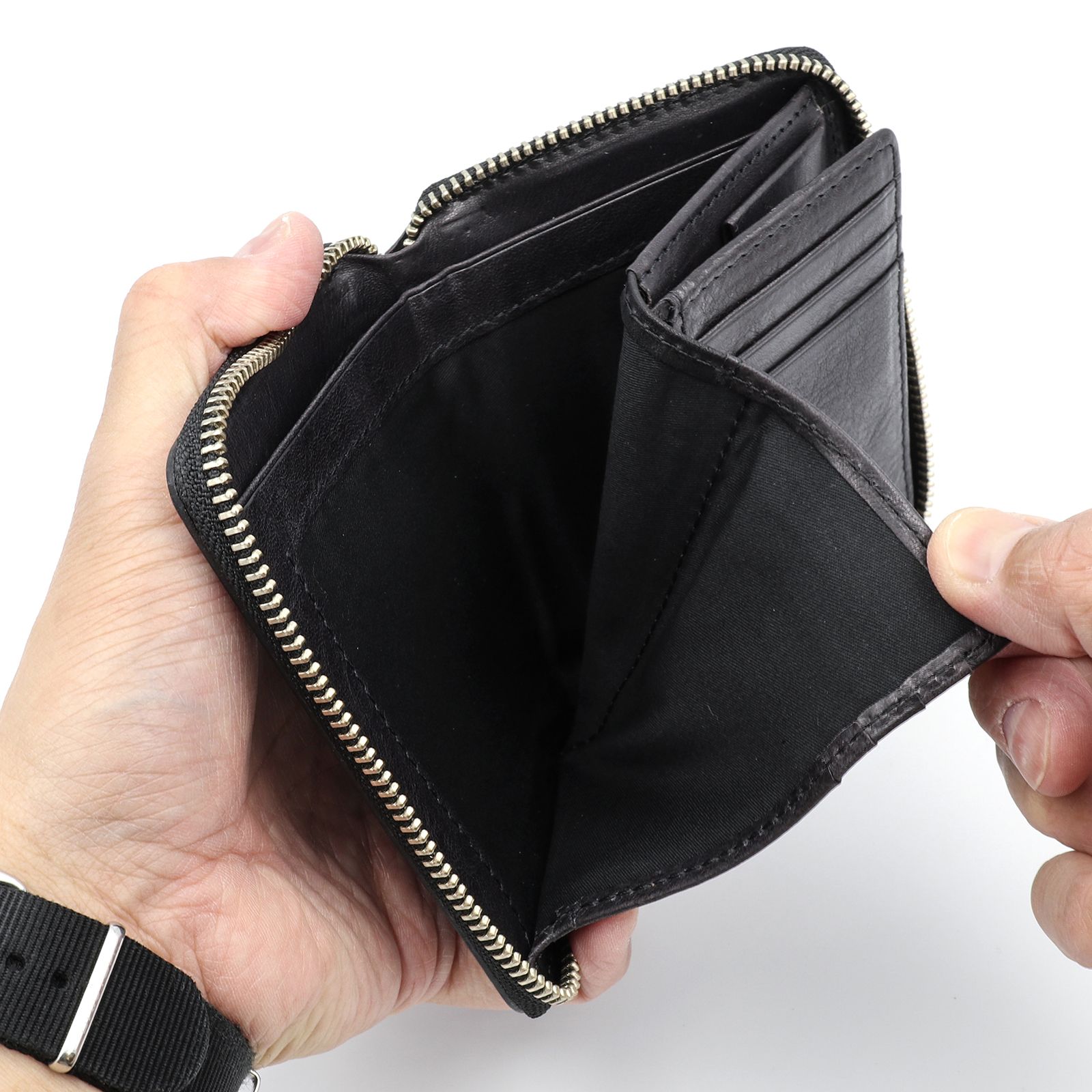 「MOKU」ラウンドミドル財布 ブラック