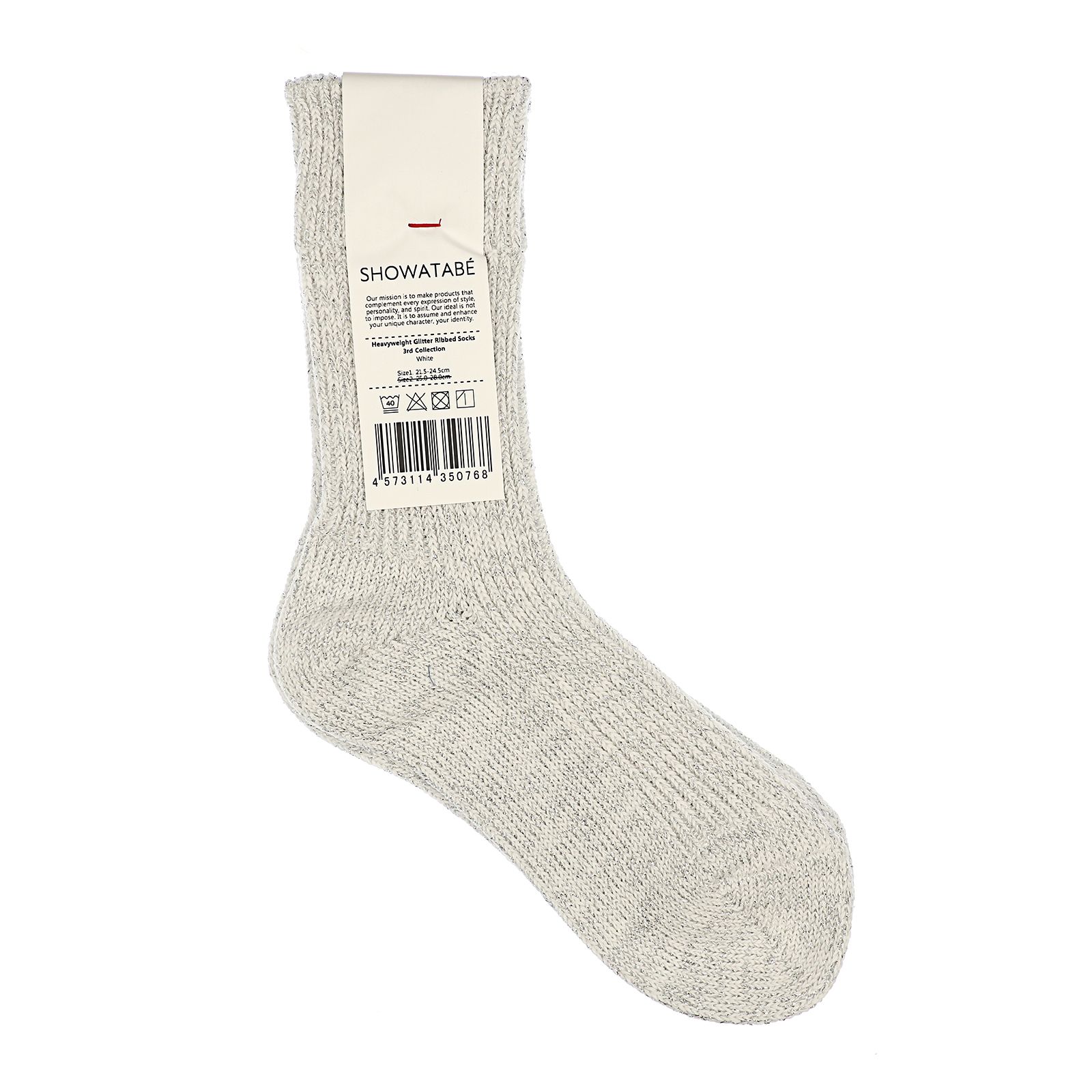 Heavyweight Glitter Ribbed Socks ホワイト×シルバー 靴下