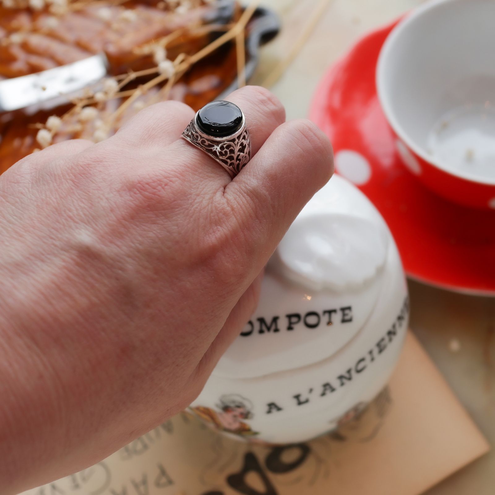 「オニキスオーバルフィリグリー」リング silver925 ヨーロッパ