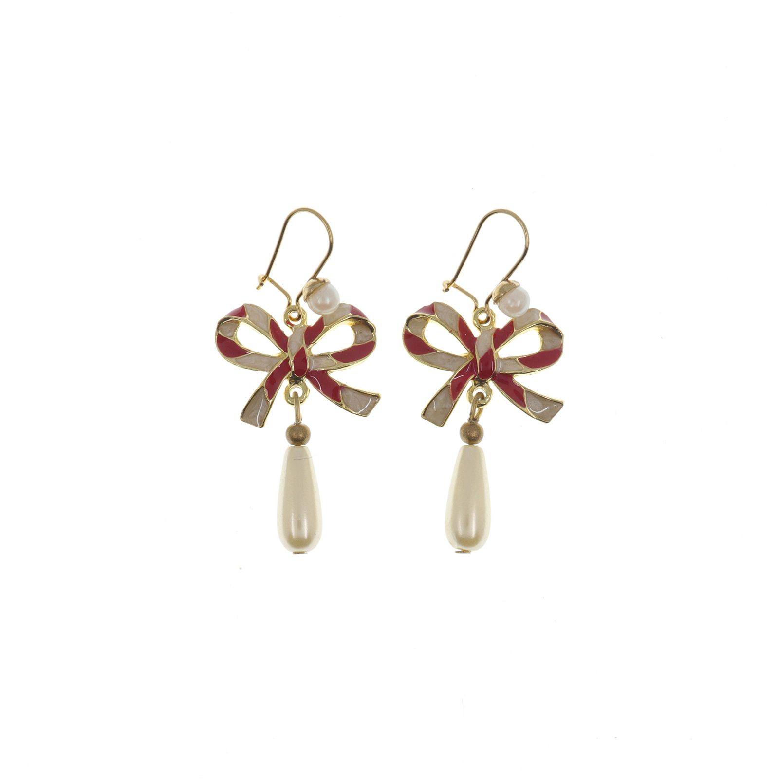 「パールドロップ＆リボン」ピアス フランス