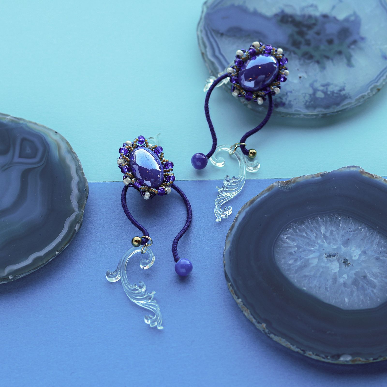 「Oval」ピアス ブルー【collection de couleurs de sachikoism】