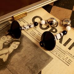 「白黒マーブルバー」イヤリング フランス