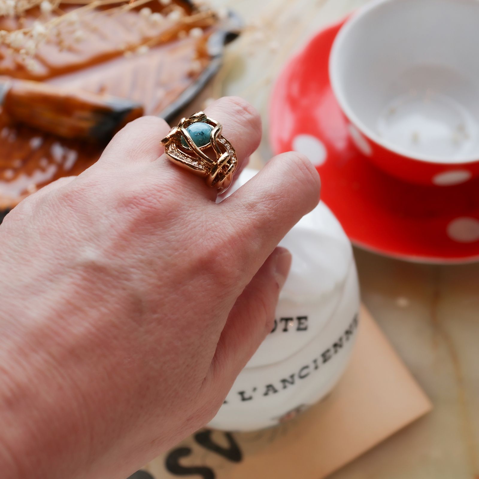 「エレガントターコイズ」デッドストックリング イギリス