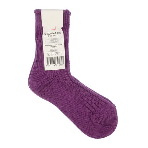 Organic Ribbed Socks Short Length パープル 靴下