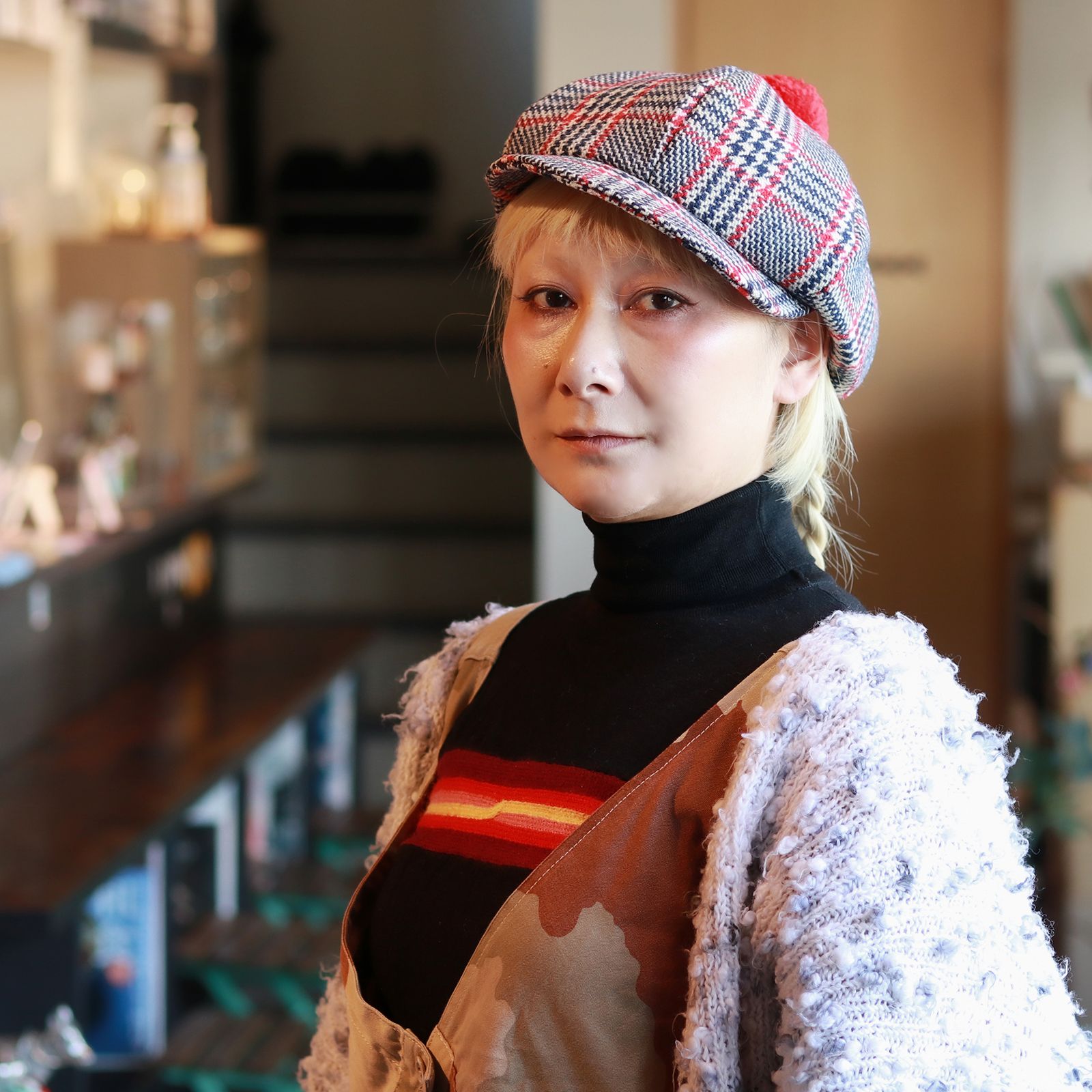 【送料無料対象外】ポンポンキャスケット トリコロールチェック