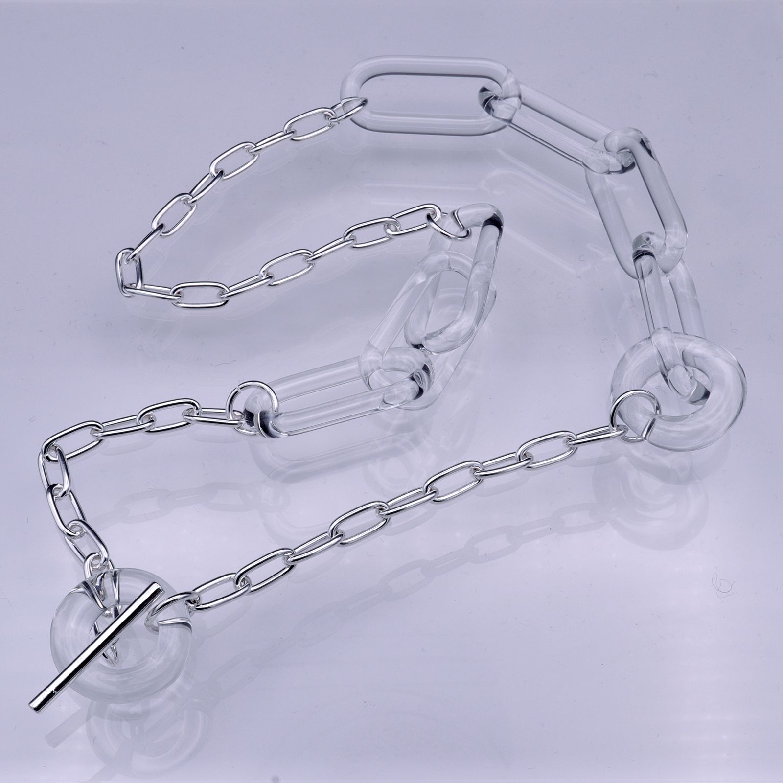 「Glass Chain & Silver Necklace」ネックレス クリア&シルバー