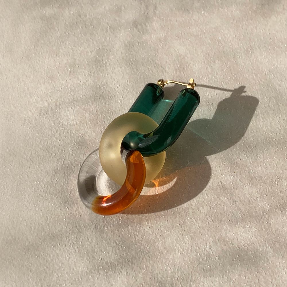 「Glass Hoop "U" Pierce」ピアス(片耳) ティールグリーン