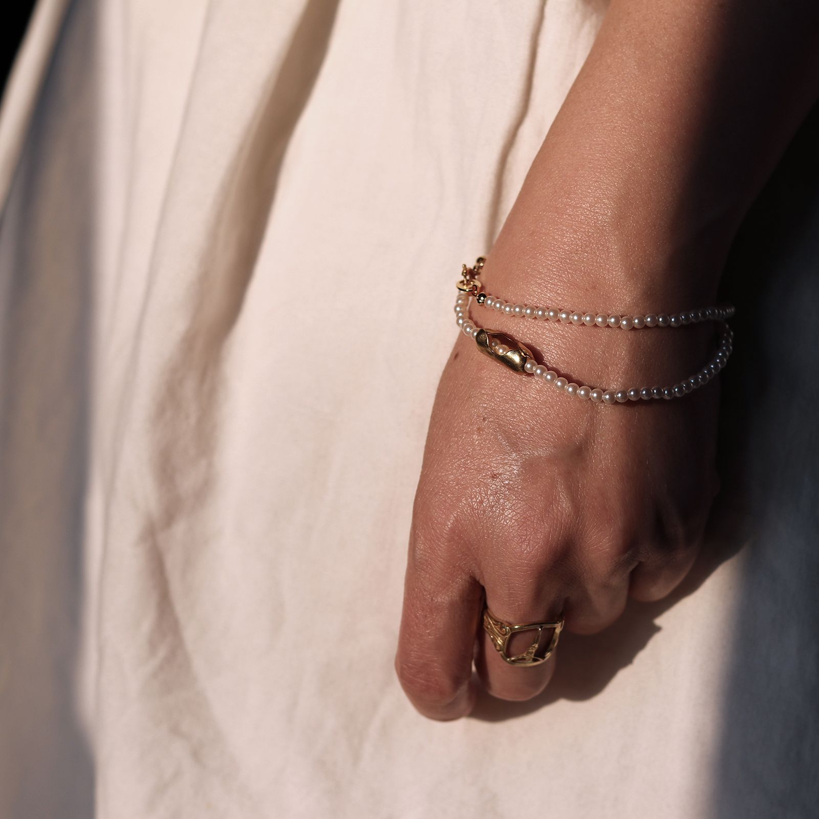 「pearl ball chain necklace」ゴールド ネックレス