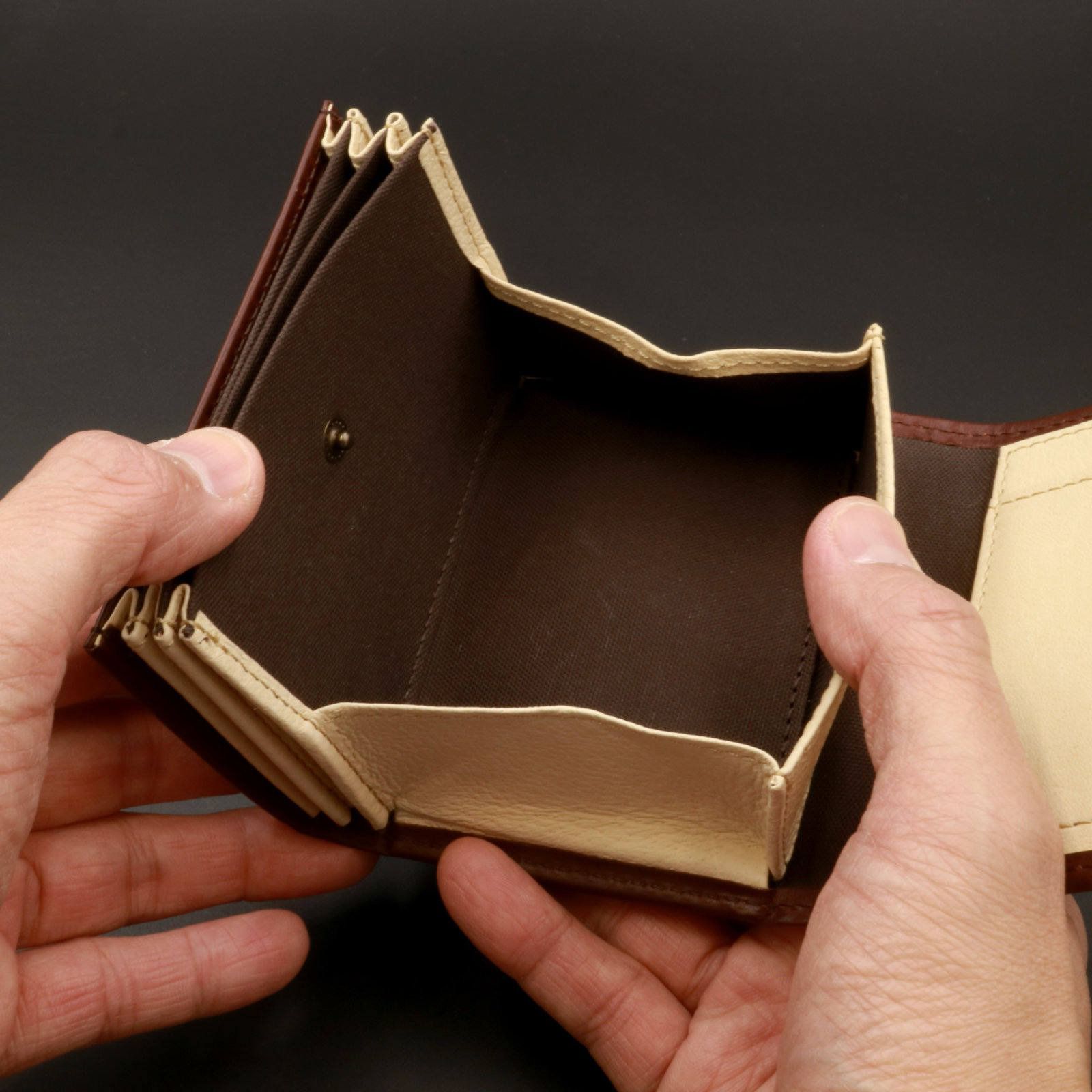 【送料無料対象外】「millefoglie II P25」ミニ財布（左利き） タバコ×ベージュ