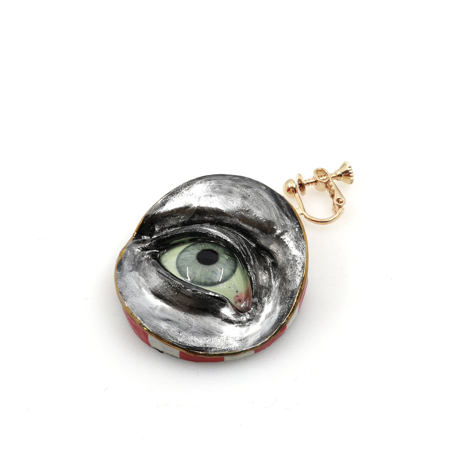 「目」イヤリング（片耳） レッド×シルバーA