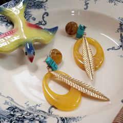 「ターコイズ&ロングリーフ」イヤリング