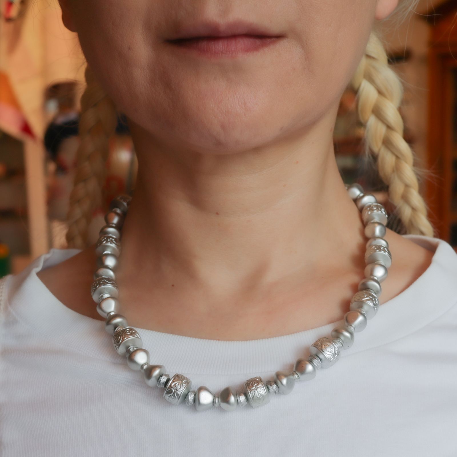 「ルミナスビーズ silver」ネックレス フランス 1970s
