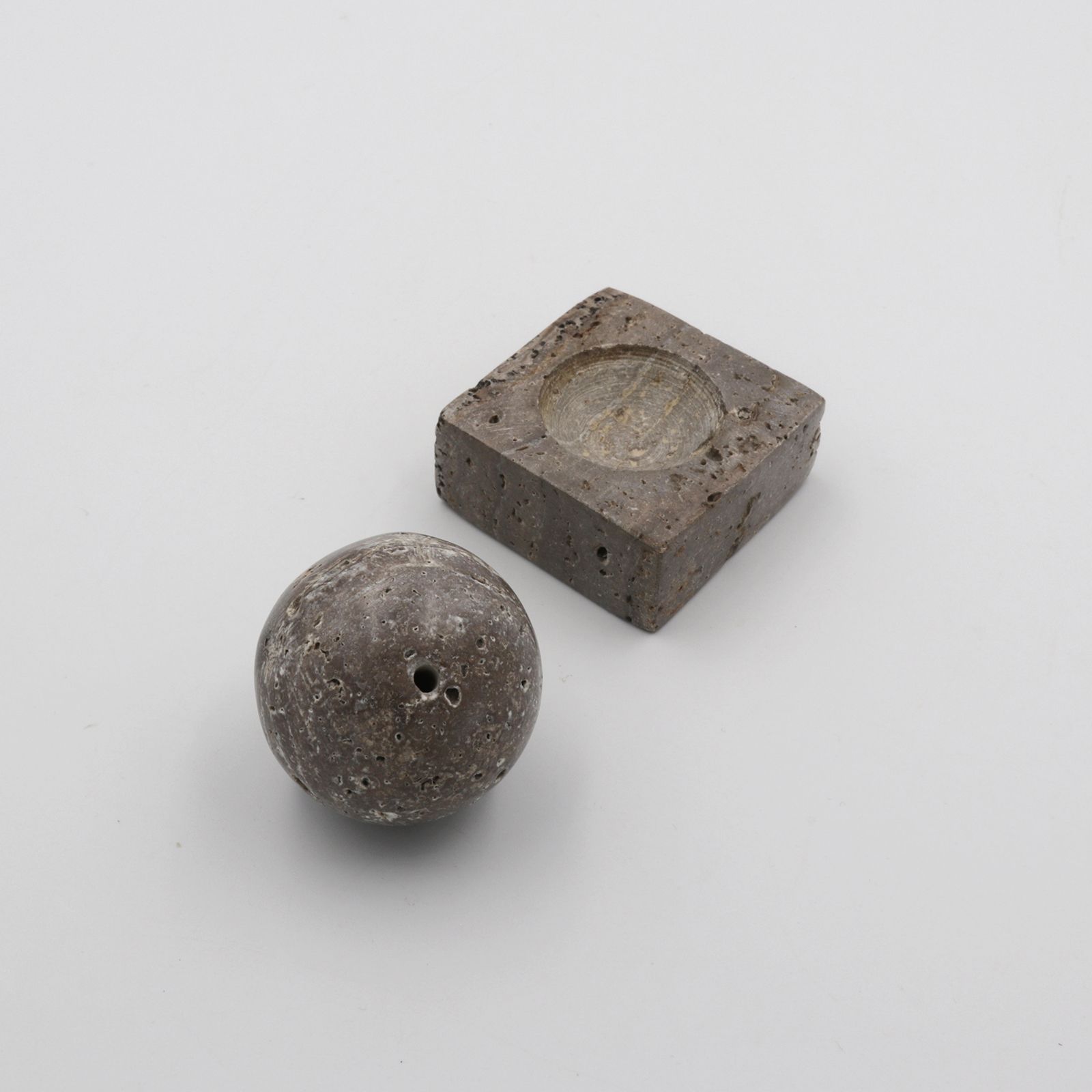STONE INCENSE HOLDER Travertine Gray