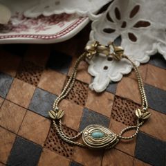 「リーフデザインポイントターコイズカラー」ブレスレット ヨーロッパ Goldette デッドストック
