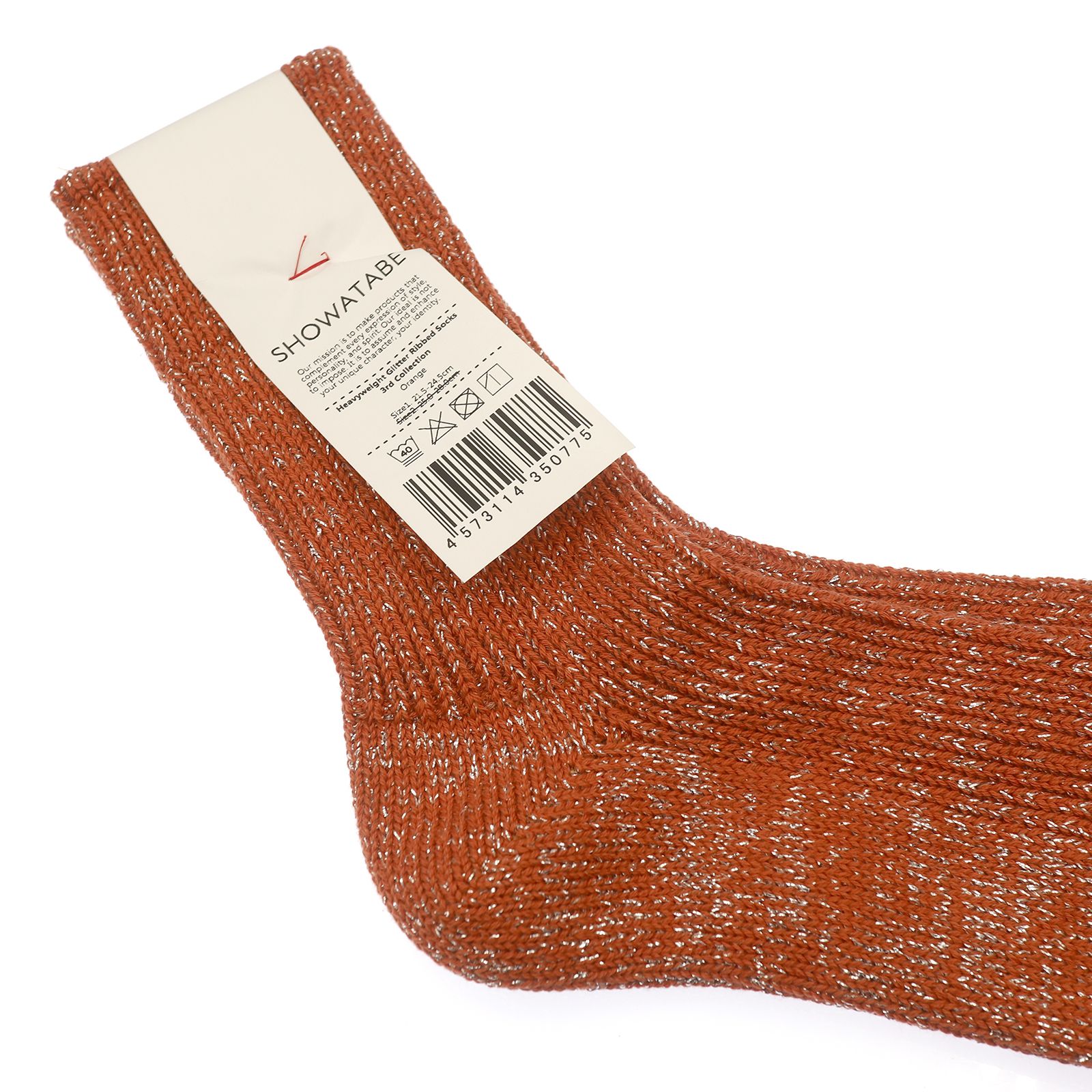 Heavyweight Glitter Ribbed Socks オレンジ×シルバー 靴下