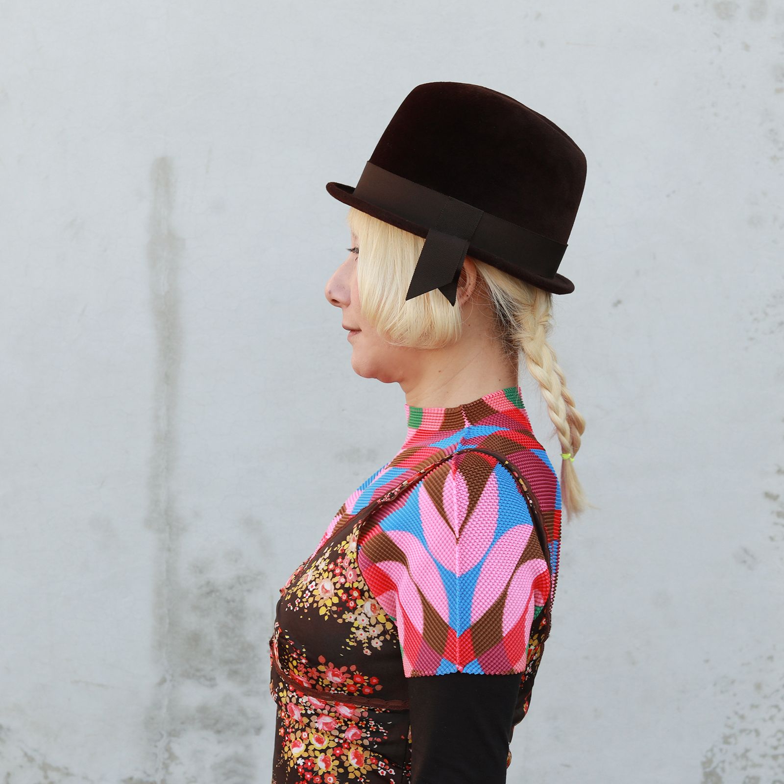 【送料無料対象外】サイドリボンハット ブラウン ベロア