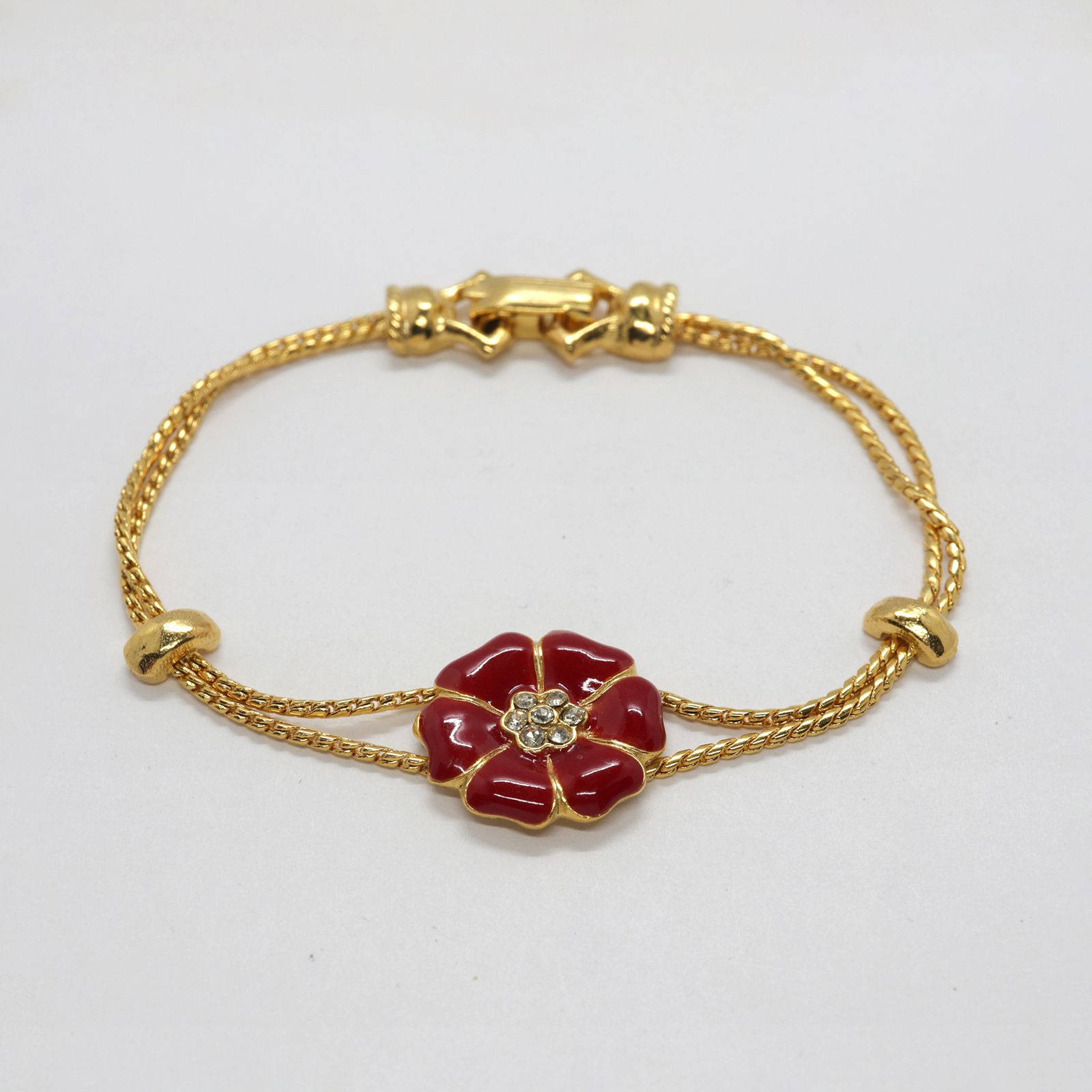 「エナメルフローラル red」ブレスレット ヨーロッパ Goldette デッドストック