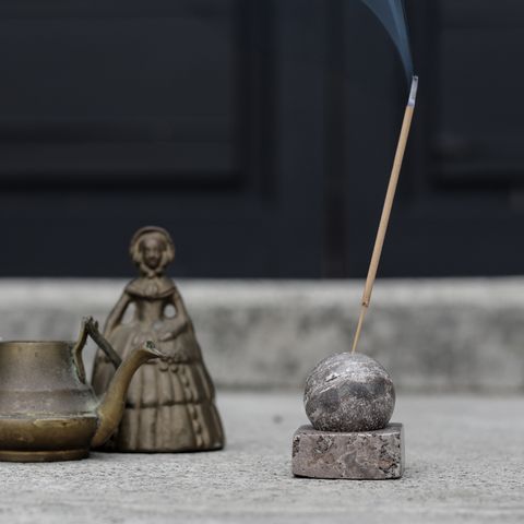 STONE INCENSE HOLDER Travertine Gray