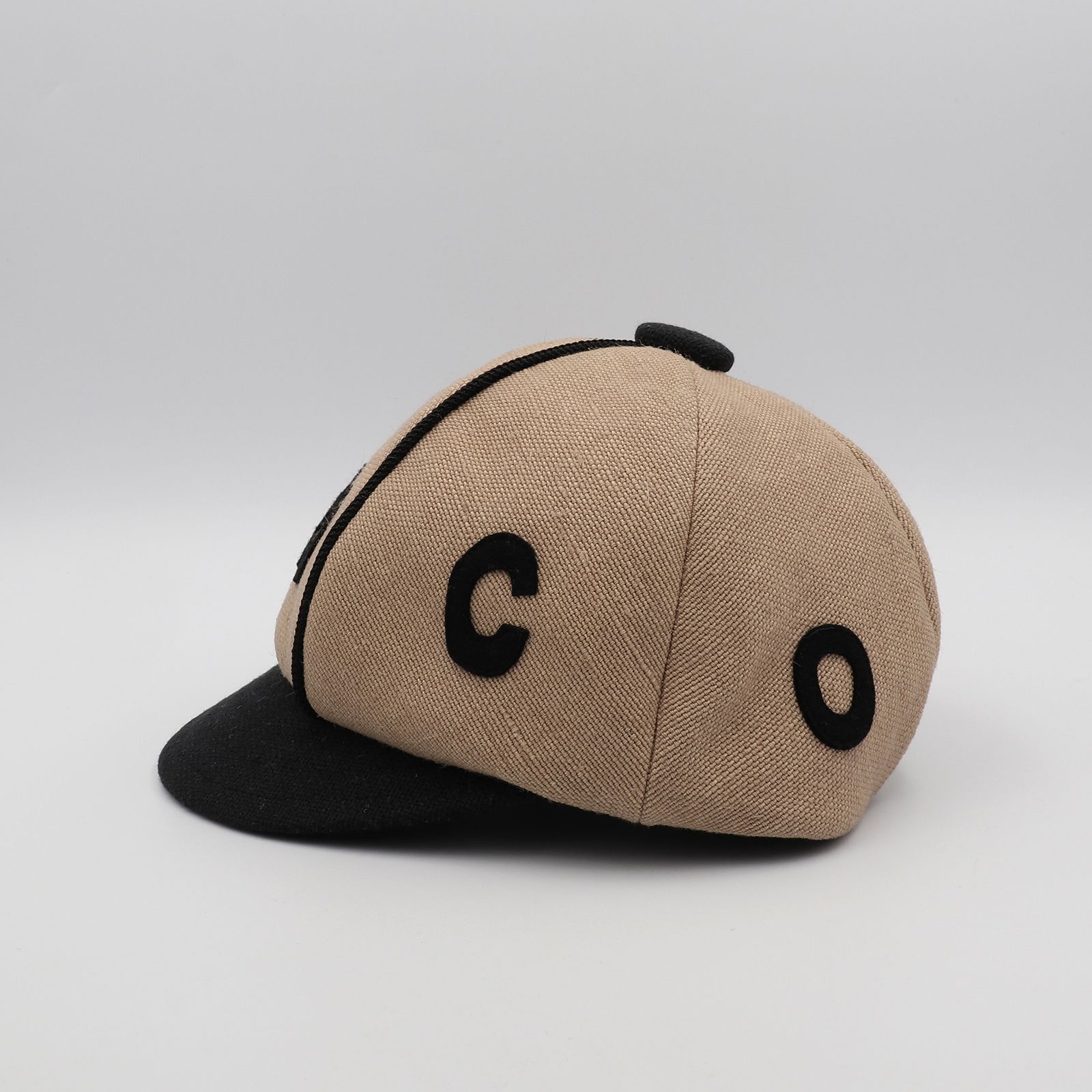 【送料無料対象外】アップリケキャップ ベージュ×ブラック