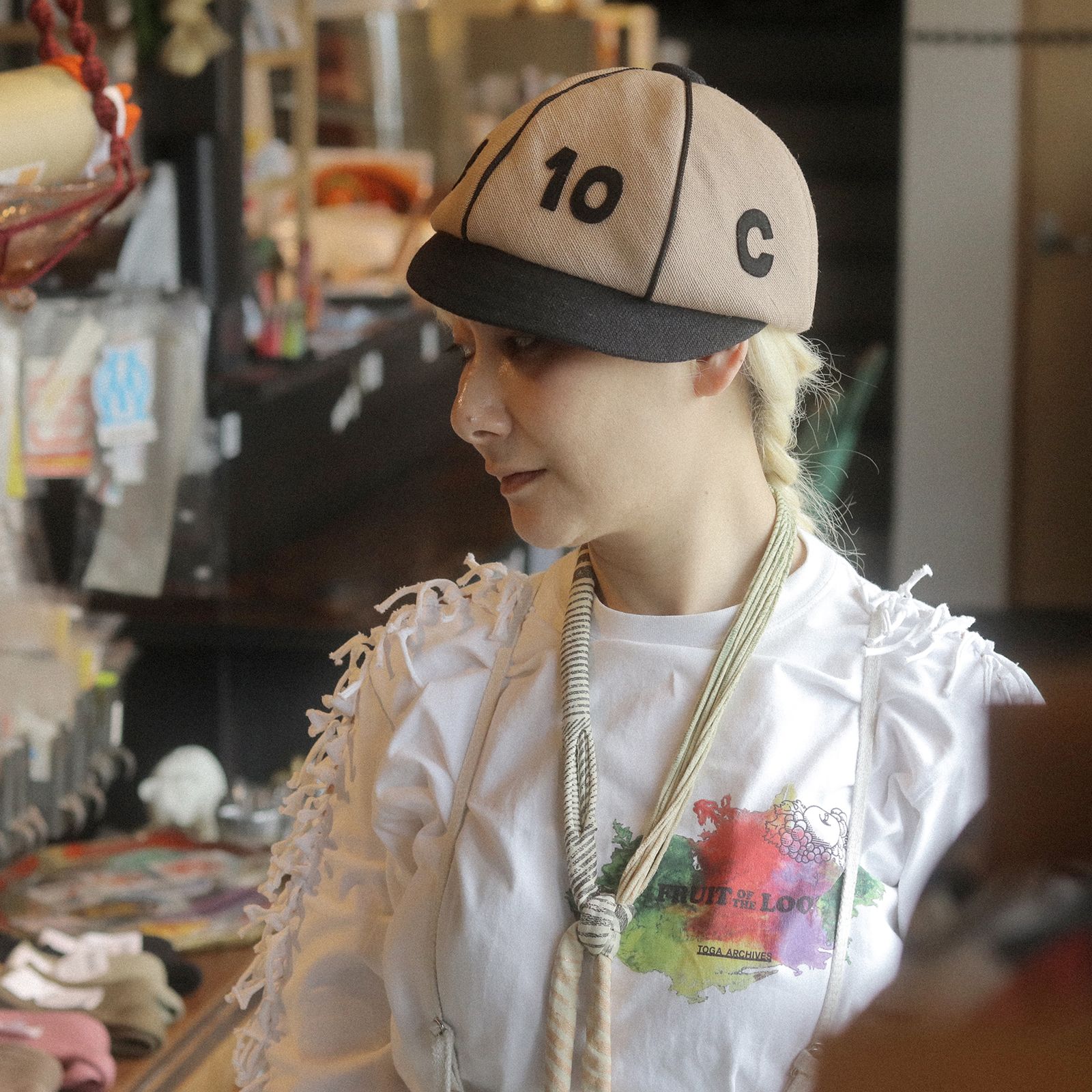 【送料無料対象外】アップリケキャップ ベージュ×ブラック