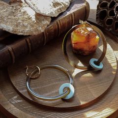 「L&Sラッカーフープ」ピアス イエロー＆ライトブルー