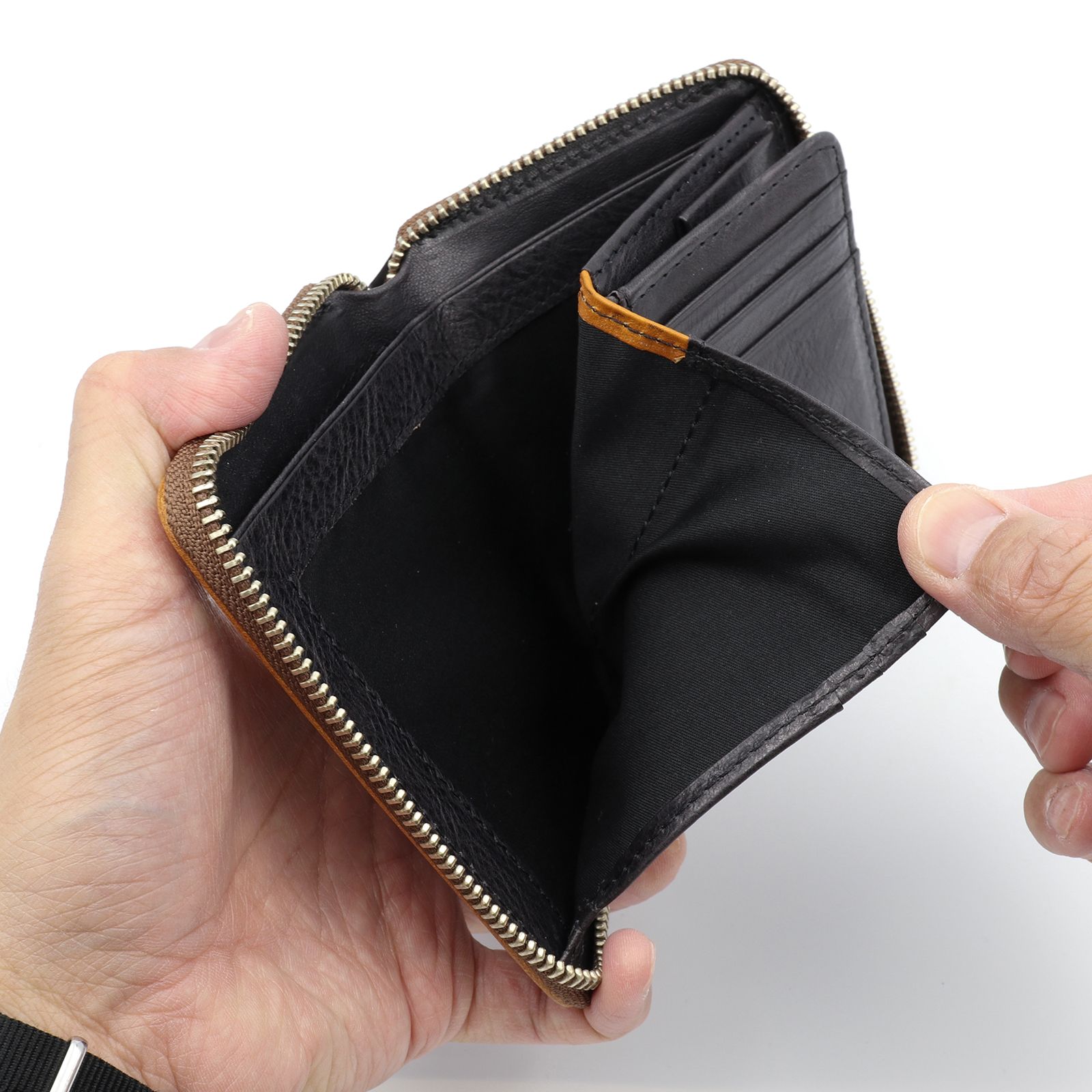 「MOKU」ラウンドミドル財布 キャメル