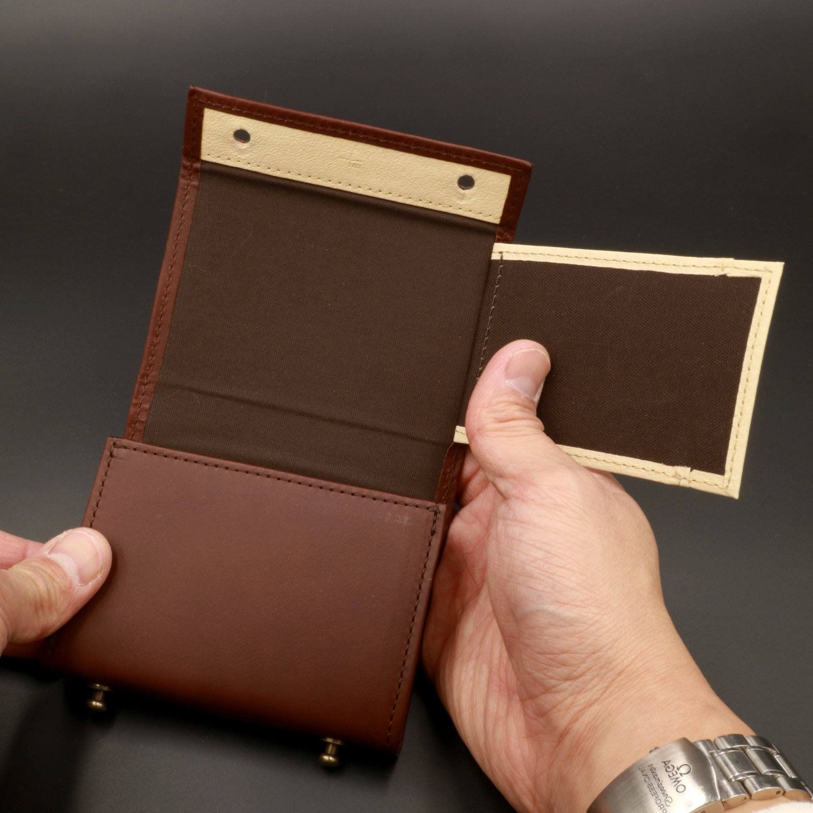 【送料無料対象外】「millefoglie II P25」ミニ財布（左利き） タバコ×ベージュ