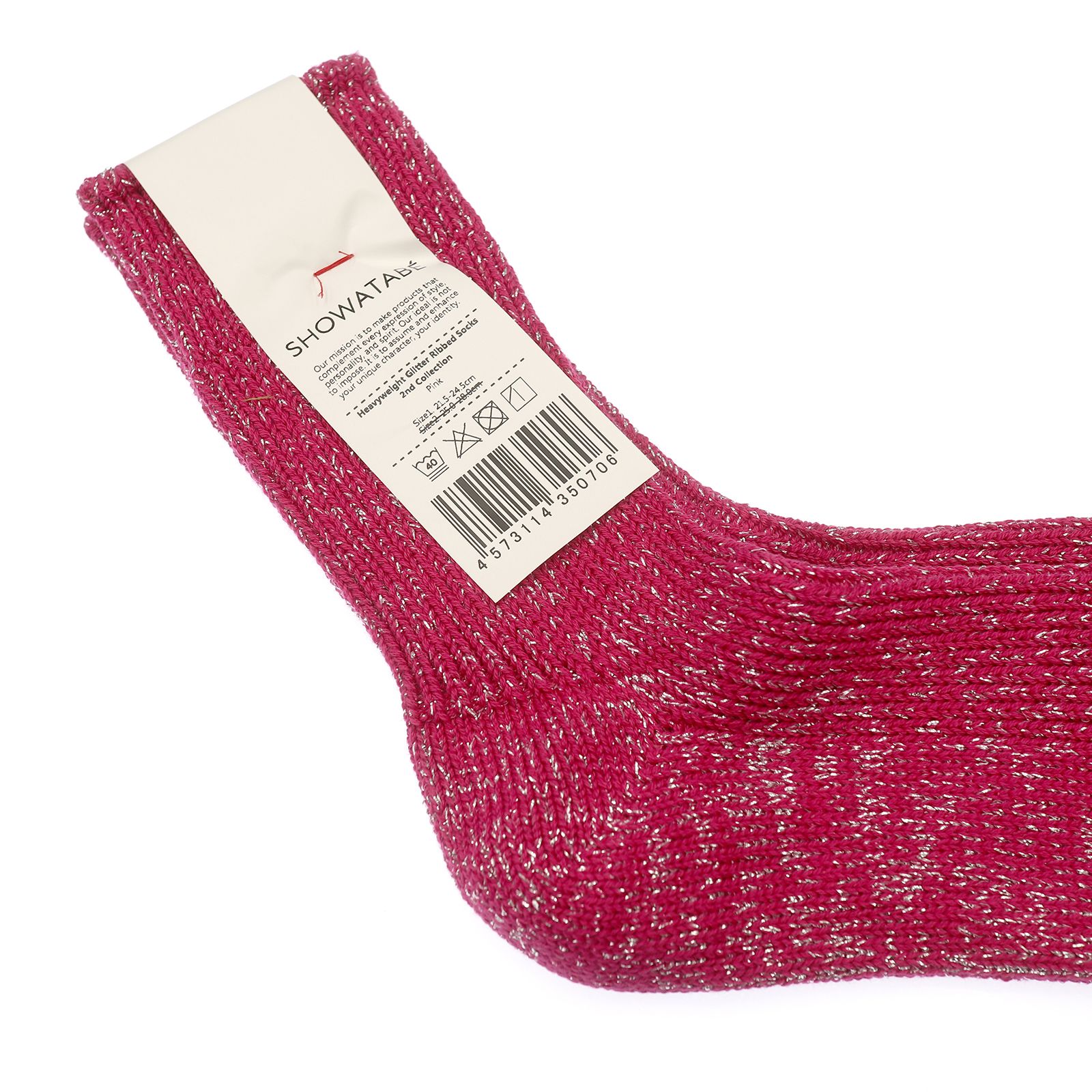 Heavyweight Glitter Ribbed Socks ピンク×シルバー 靴下