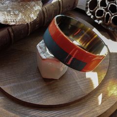 「オレンジ＆ブルーグレーコーヒーラッカー」ブレスレット