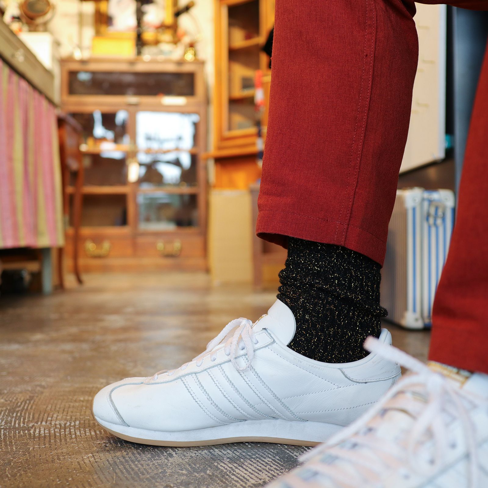 Heavyweight Glitter Ribbed Socks レッド 靴下